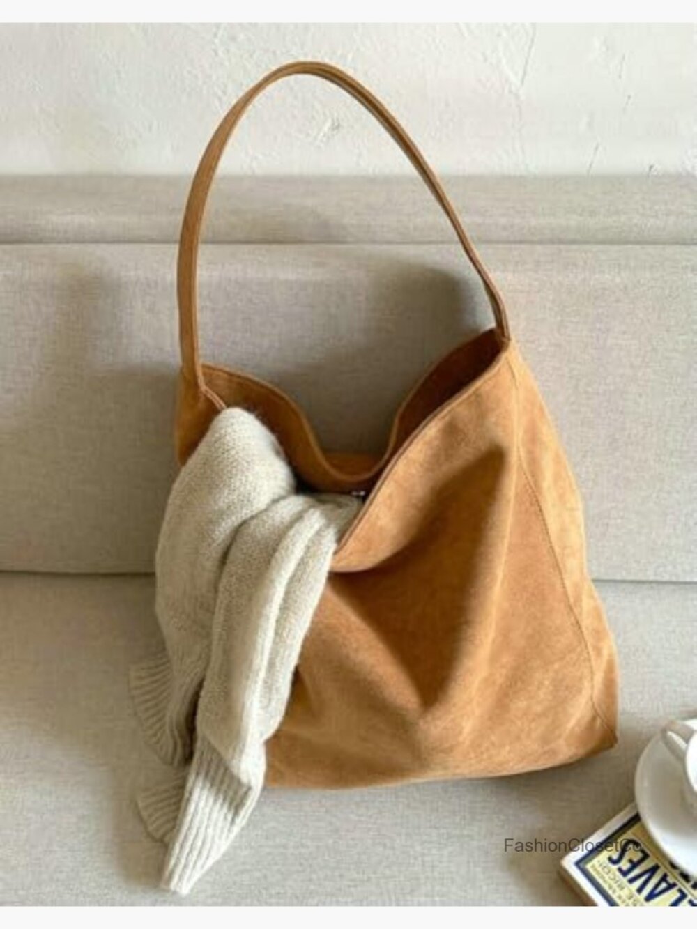 Suede Hobo Tote Bag Casual Shoulder Slouchy Handbag Fall Winter Large Pocket - Picture 3 of 7